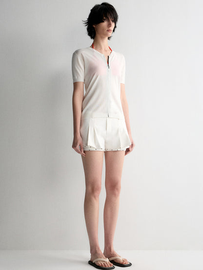 Invisible Zipper V-neck Cardigan T-shirt