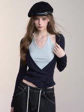 Fake Two-Piece Color-Blocked Strappy T-Shirt - CHINASQUAD