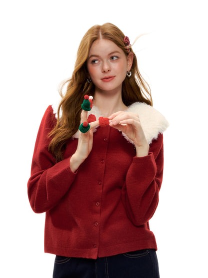 Wool Collar Relaxed Knit Cardigan