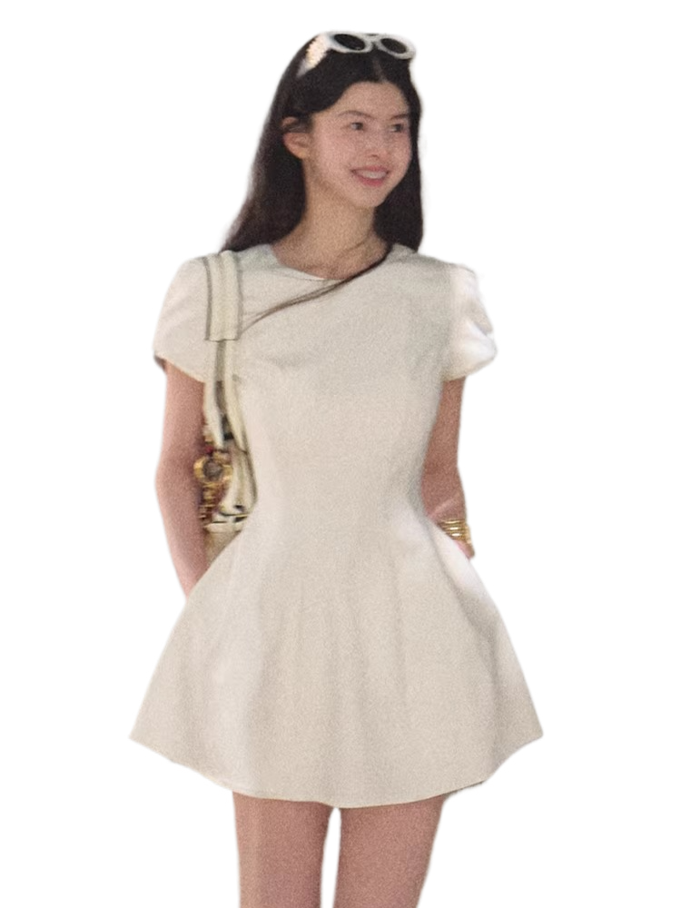 Detachable Crocheted Peter Pan Collar Cinched-Waist Mini Dress