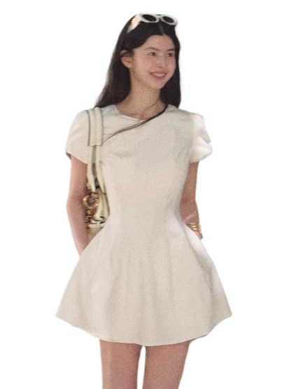 Detachable Crocheted Peter Pan Collar Cinched-Waist Mini Dress