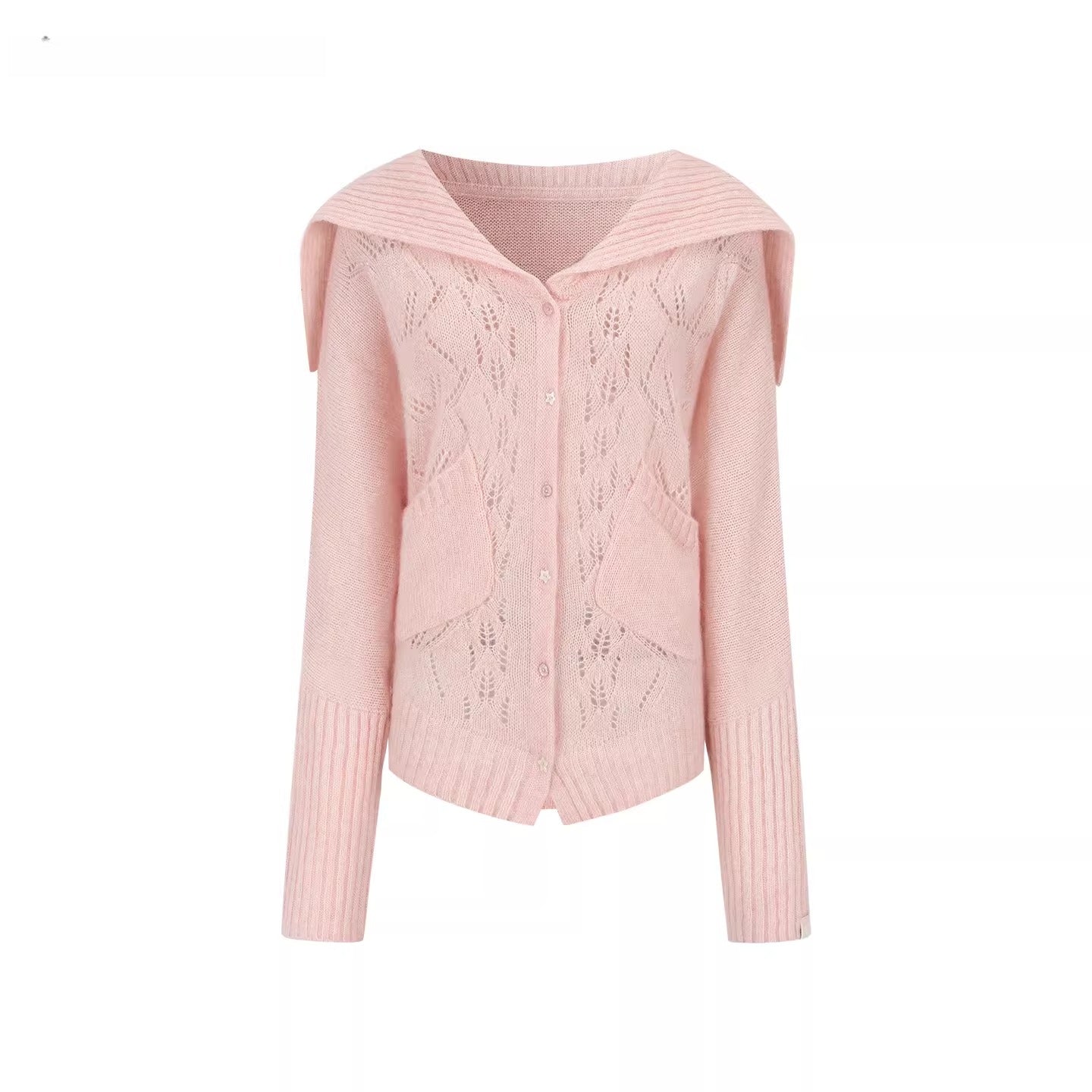 Cut-Out Collared Relaxed Wool Knit Cardigan