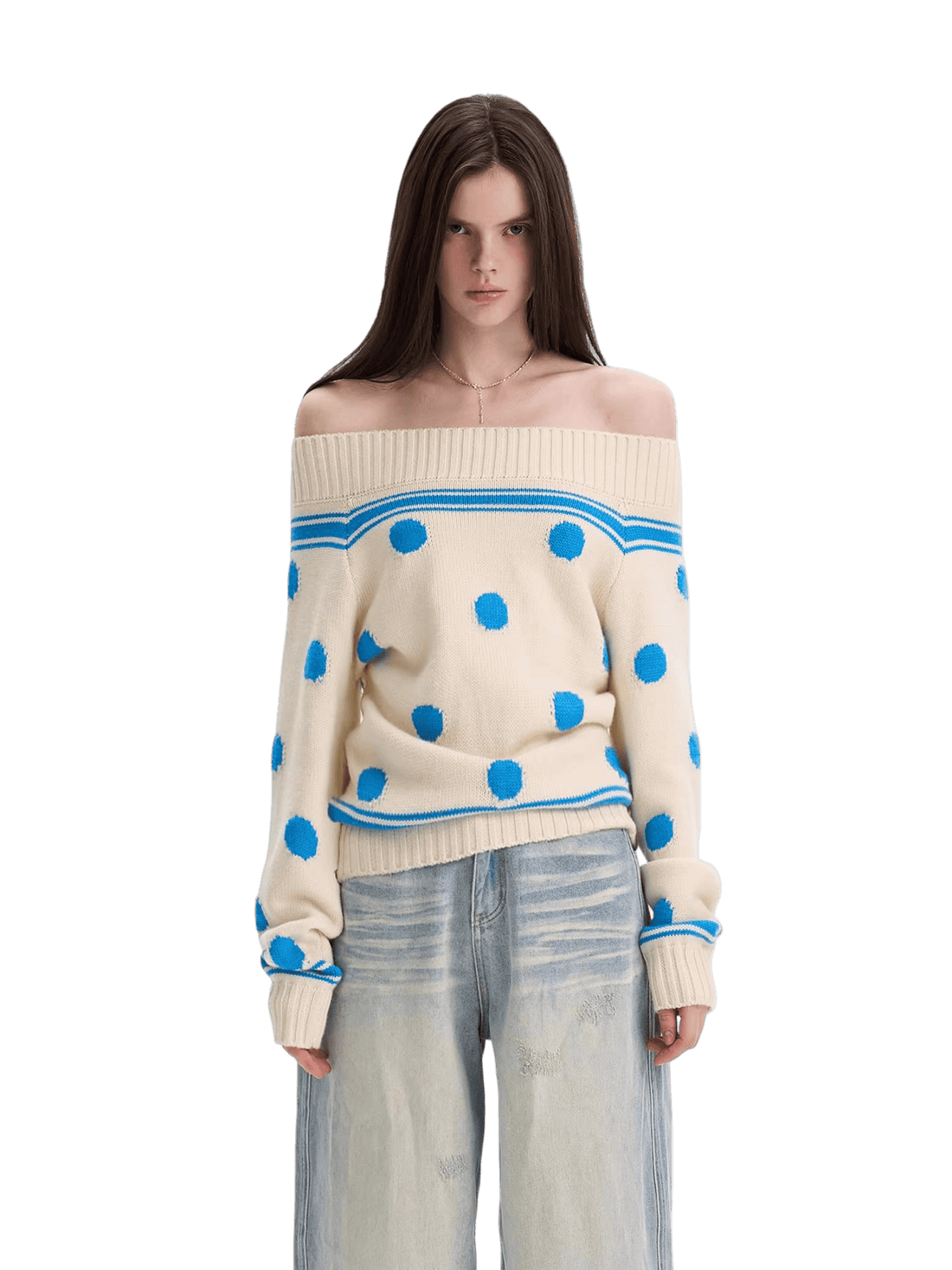 Contrast Polka-Dot Knit Sweater