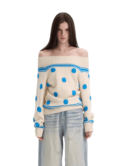 Contrast Polka-Dot Knit Sweater