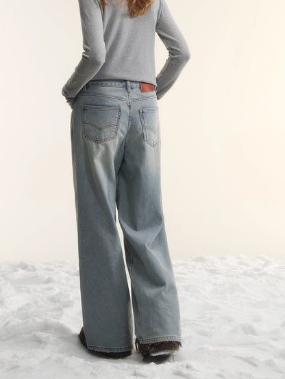 Washed Distressed Straight-Leg Denim Jeans