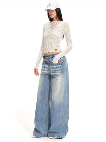 Low-Rise Wide-Leg Denim Pants