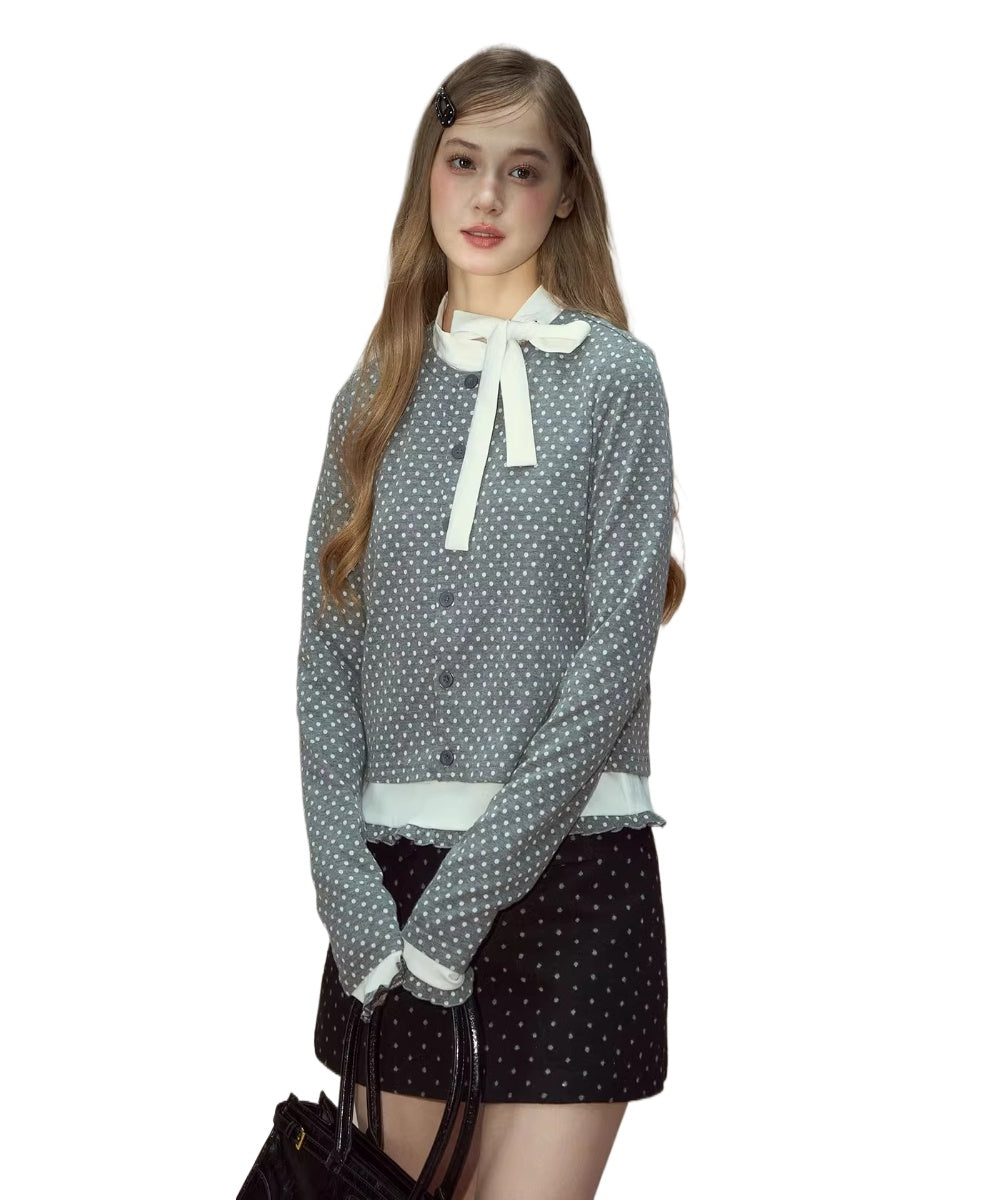 Polka Dot Layered Knit Blouse