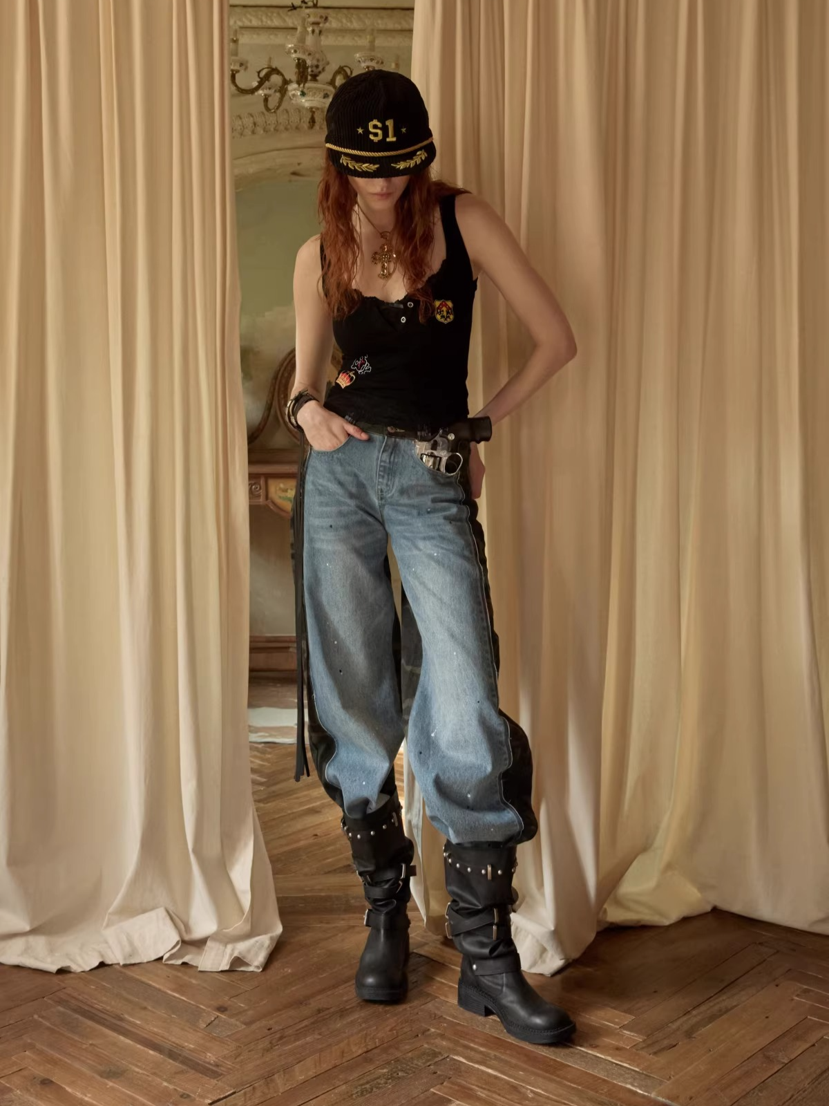 Layered Lace Patch Slim Knit Tank