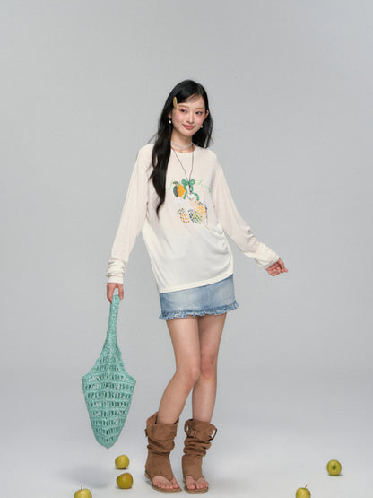 Three-Dimensional Bow Fruit-Print Sunscreen Cover-Up