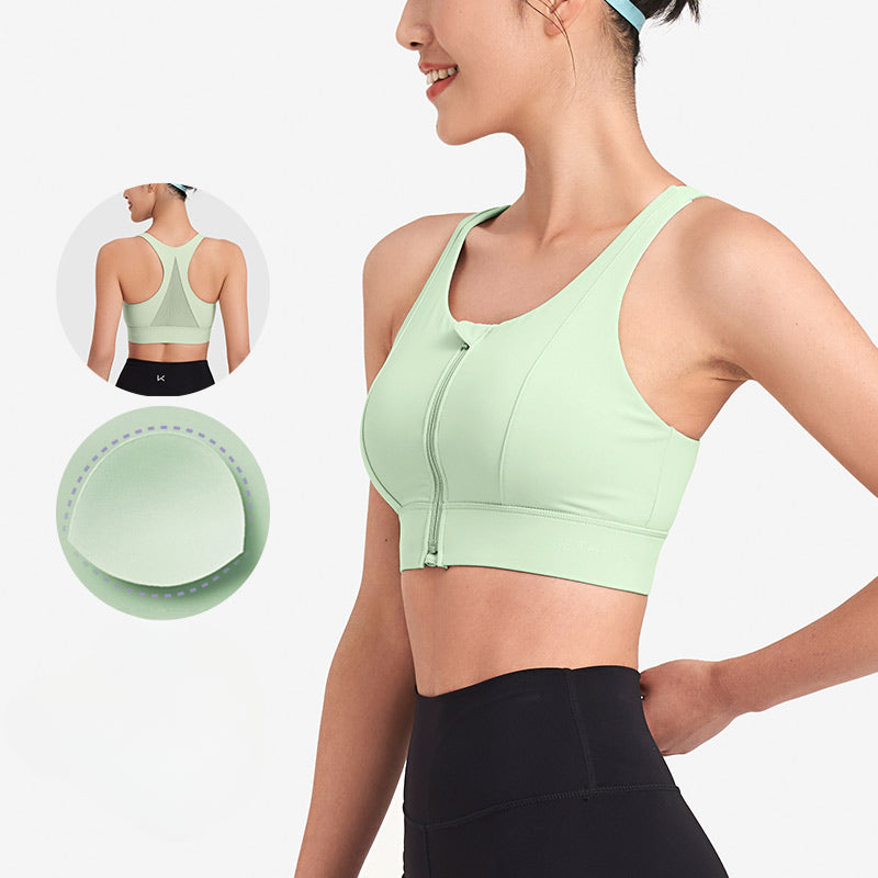 Front Zip Easy-wear Mesh-panelled Sports Bra