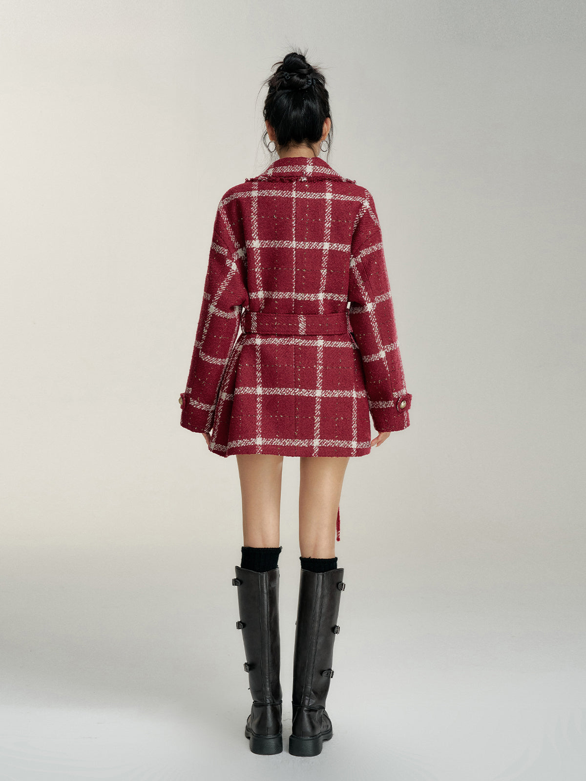 Oversized Woolen Checkered Coat