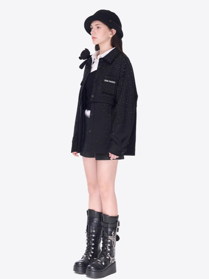 Crystal-Embellished Utility Shirt Jacket