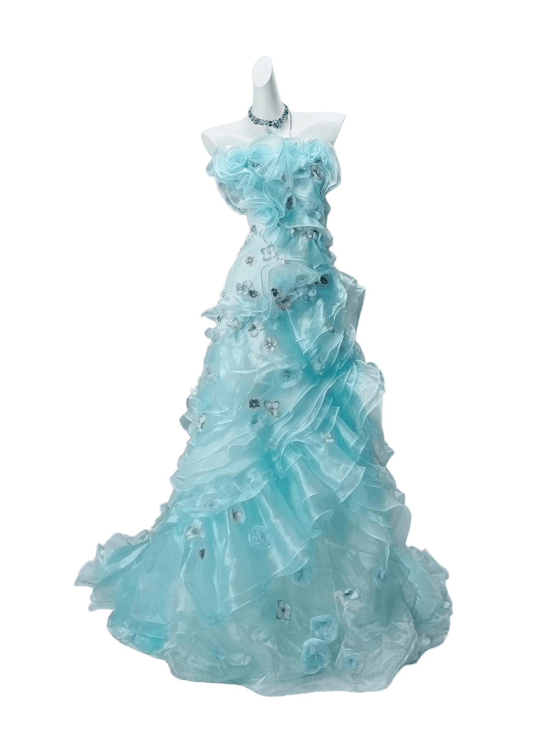 Azure “Bluefin Princess” Cascading Organza Couture Gown