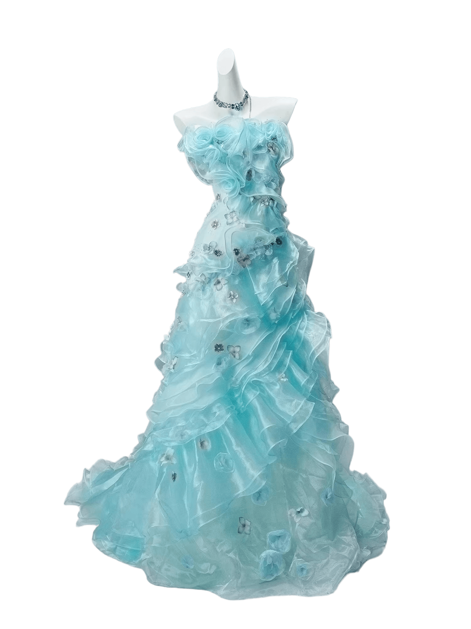 Azure “Bluefin Princess” Cascading Organza Couture Gown