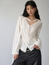 V-Neck Drawstring Waist Buttoned Blouse - CHINASQUAD