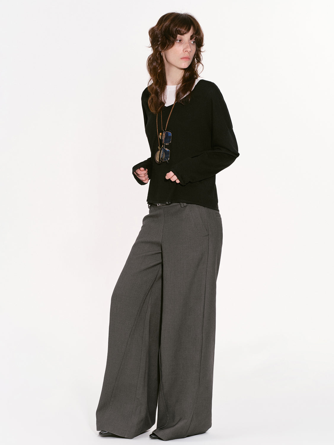 Structured Low-Waist Wide-Leg Pants