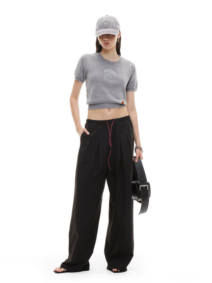 Embossed Logo Cropped Knit Tee