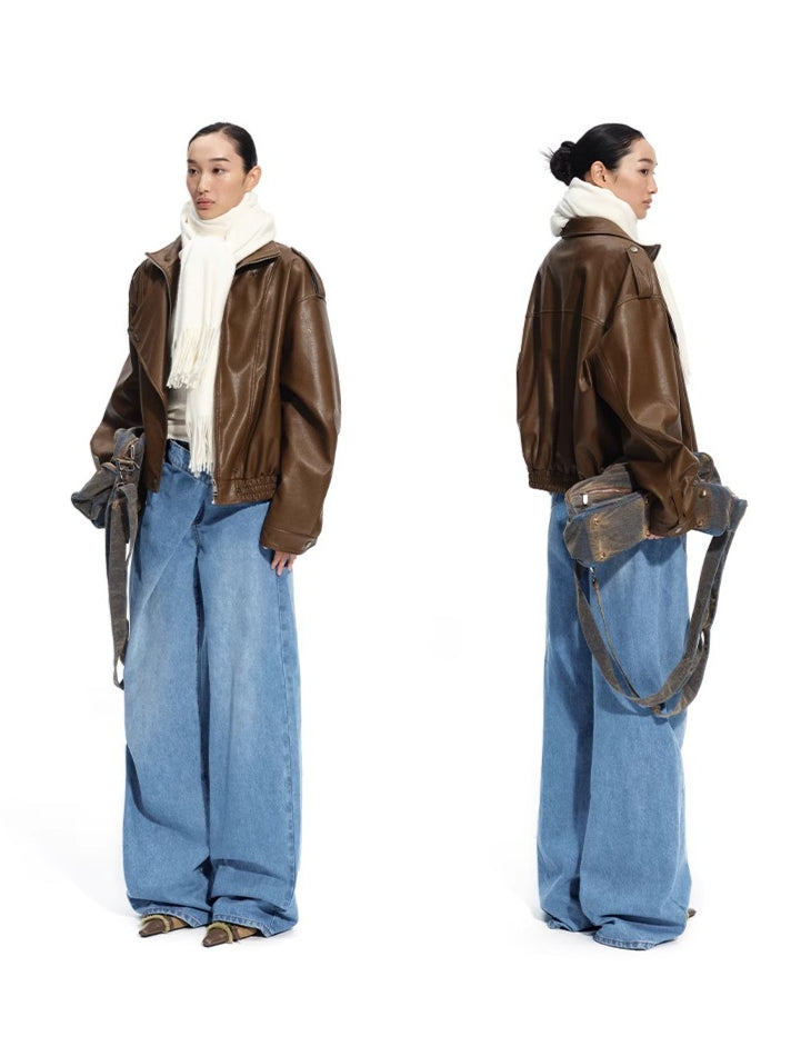Sailor-Inspired Washed Twill Denim Low-Rise Straight Jeans
