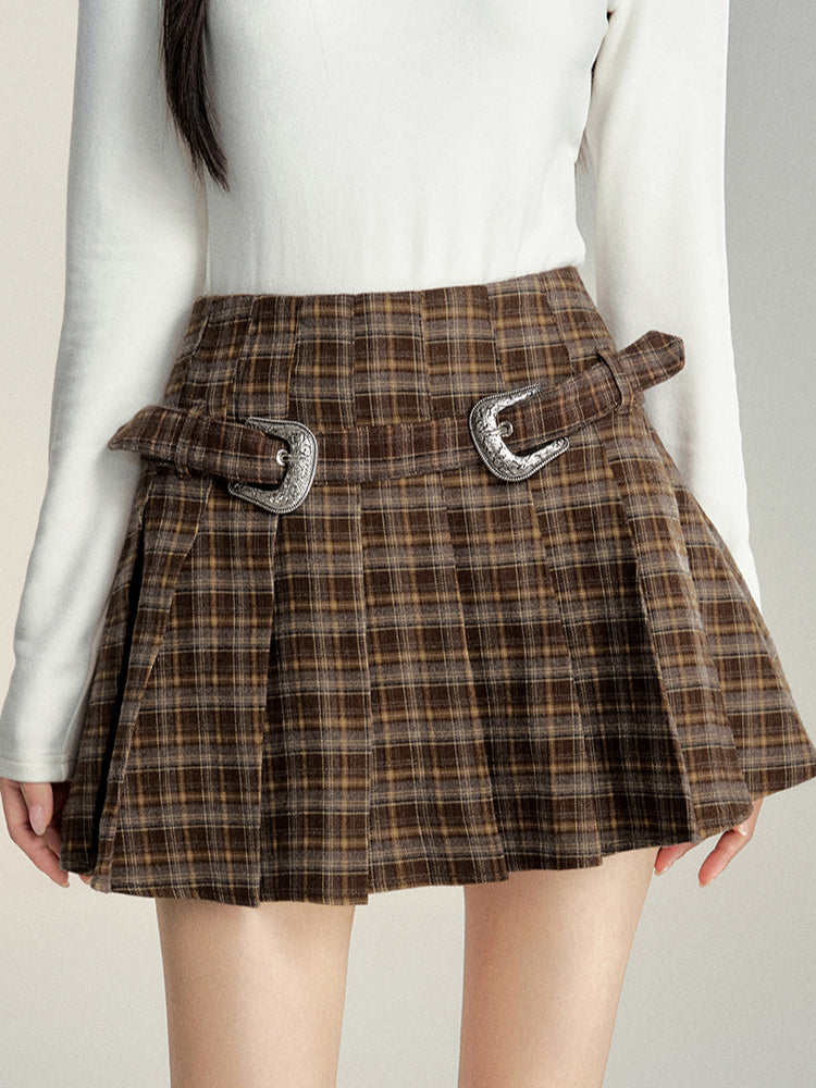 High-Waisted Plaid A-Line Skirt