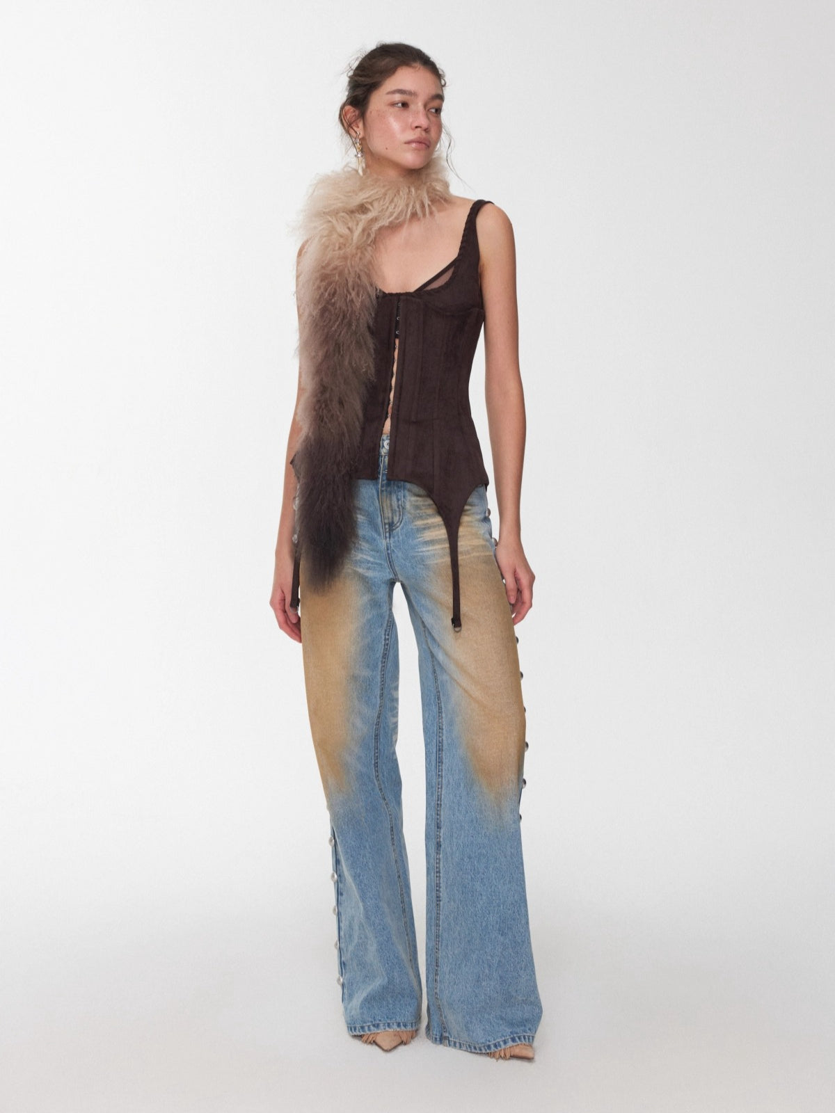 Dual-Layer Suede Lace-Up Bustie Corset