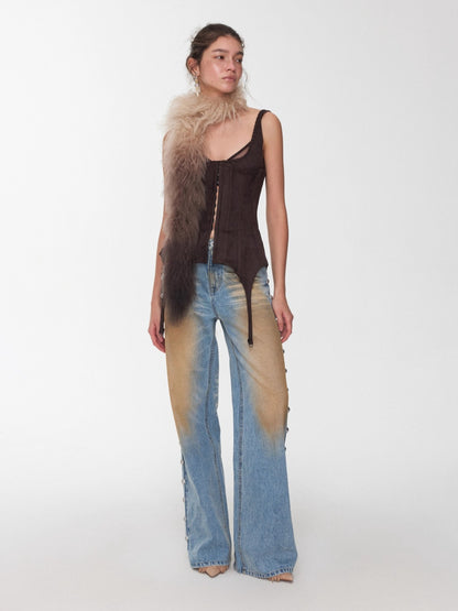 Dual-Layer Suede Lace-Up Bustie Corset