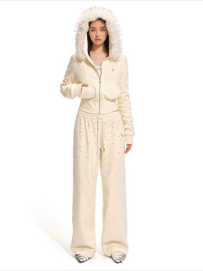 Detachable Faux Fur Collar Hooded Fitted Jacket