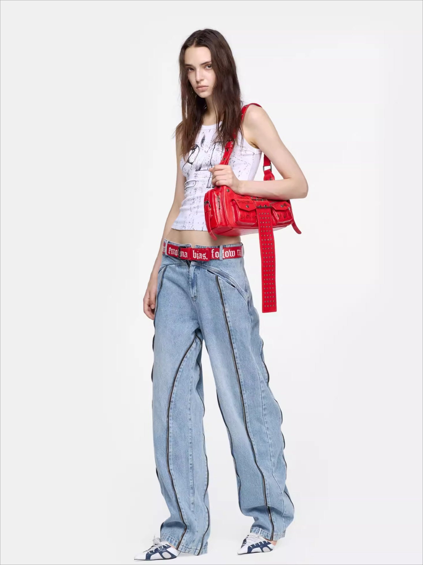 Panelled Curved-Leg Denim Jeans