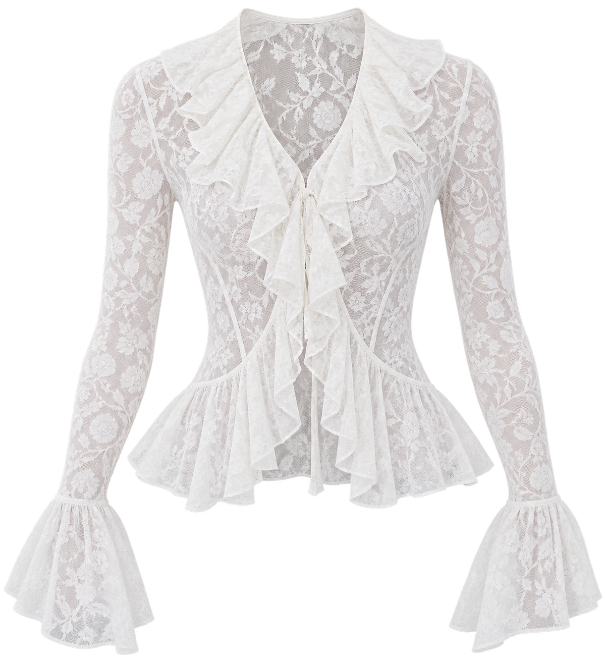 Blusa jacquard floreale con volant