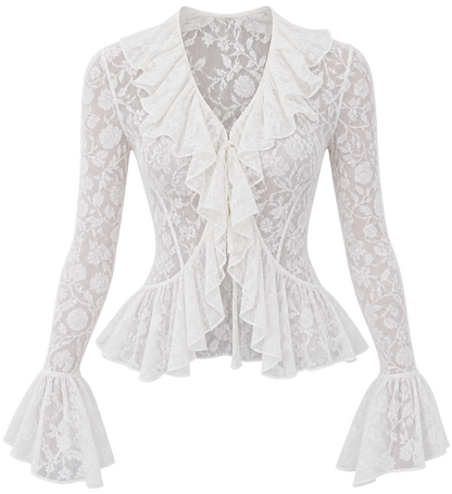 Blusa jacquard floreale con volant
