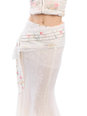 Vintage Floral Lace Asymmetric Waist Draped Overlay Skirt Belt