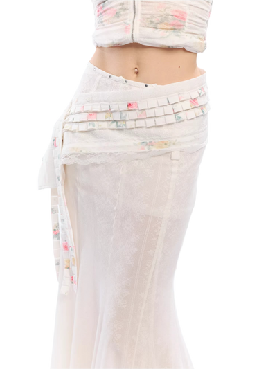 Vintage Floral Lace Asymmetric Waist Draped Overlay Skirt Belt
