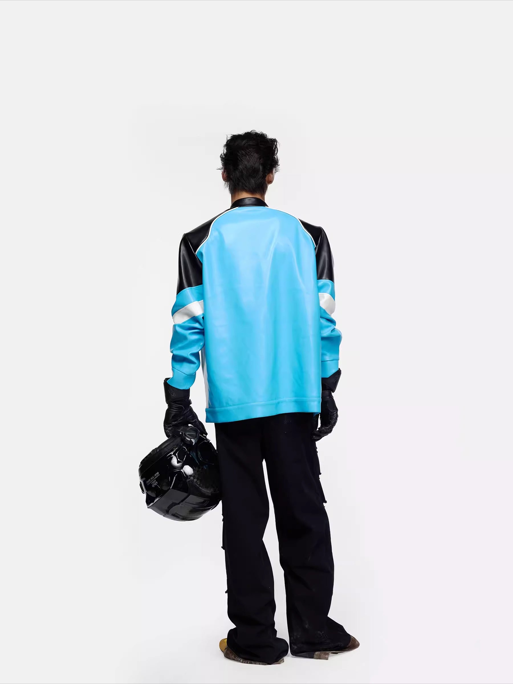 Contrast-Color Faux Leather Jacket