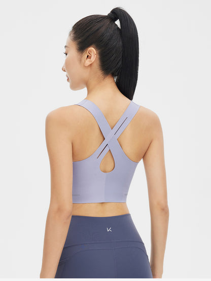 Cross-back Shoulder Straps with Extended Hem Yoga Sports Bra