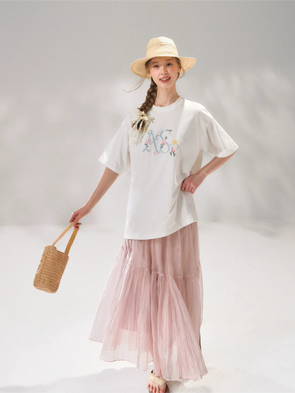 Pearlescent Textured Tiered A-Line Midi Skirt