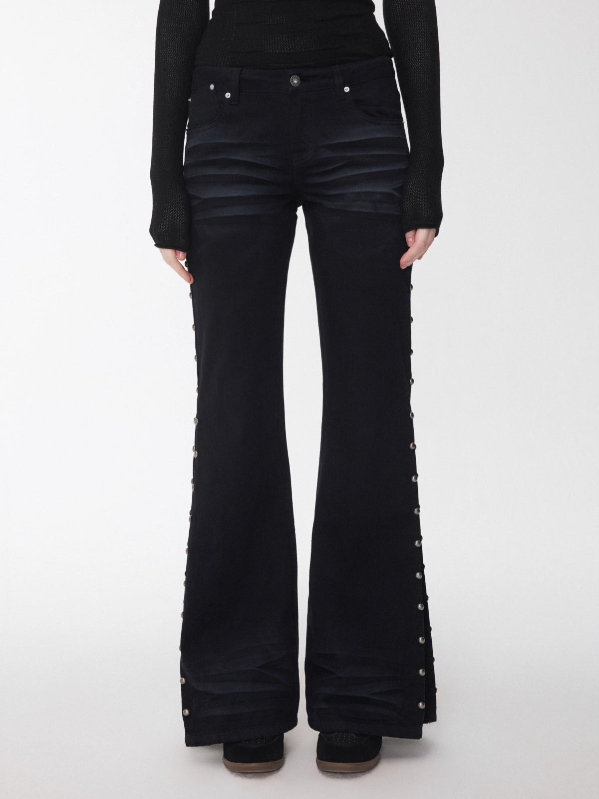 Studded Cat-Whisker Flared Denim Pants