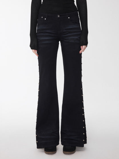 Studded Cat-Whisker Flared Denim Pants