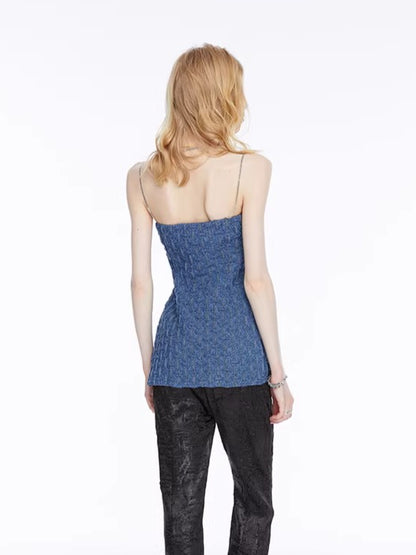 Vintage Ruched Denim Bandeau Camisole