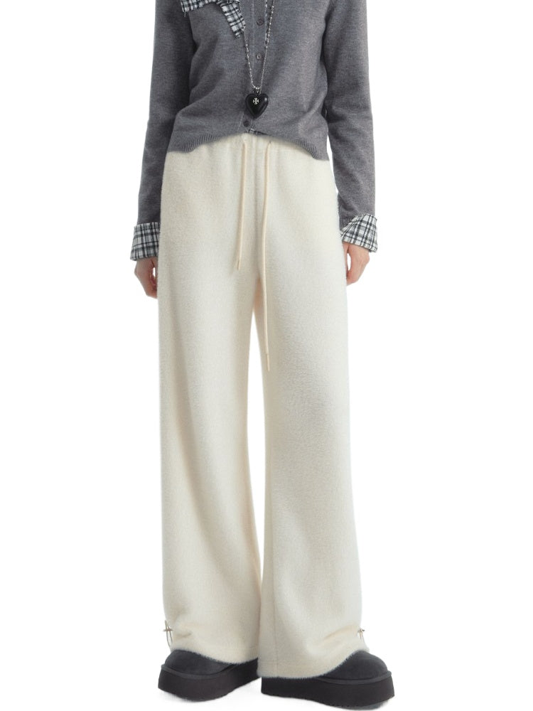 Paneled Knit Velvet Wide-Leg Pants