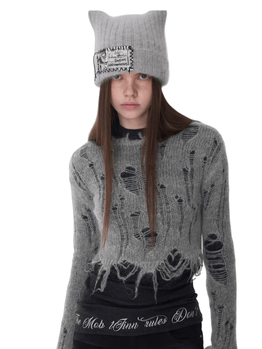 Mohair Distressed Fitted Cropped Sweater