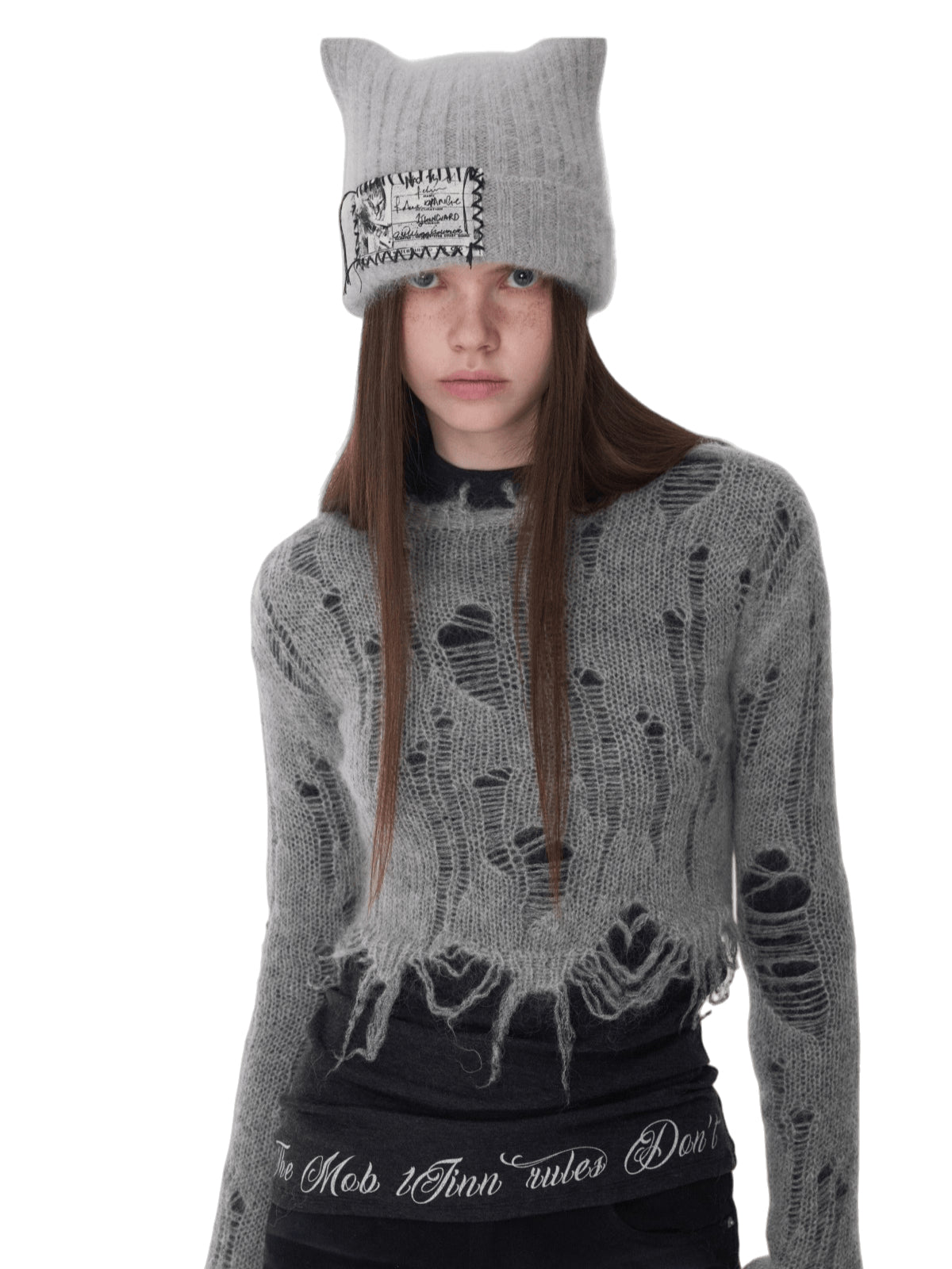 Mohair Distressed Fitted Cropped Sweater