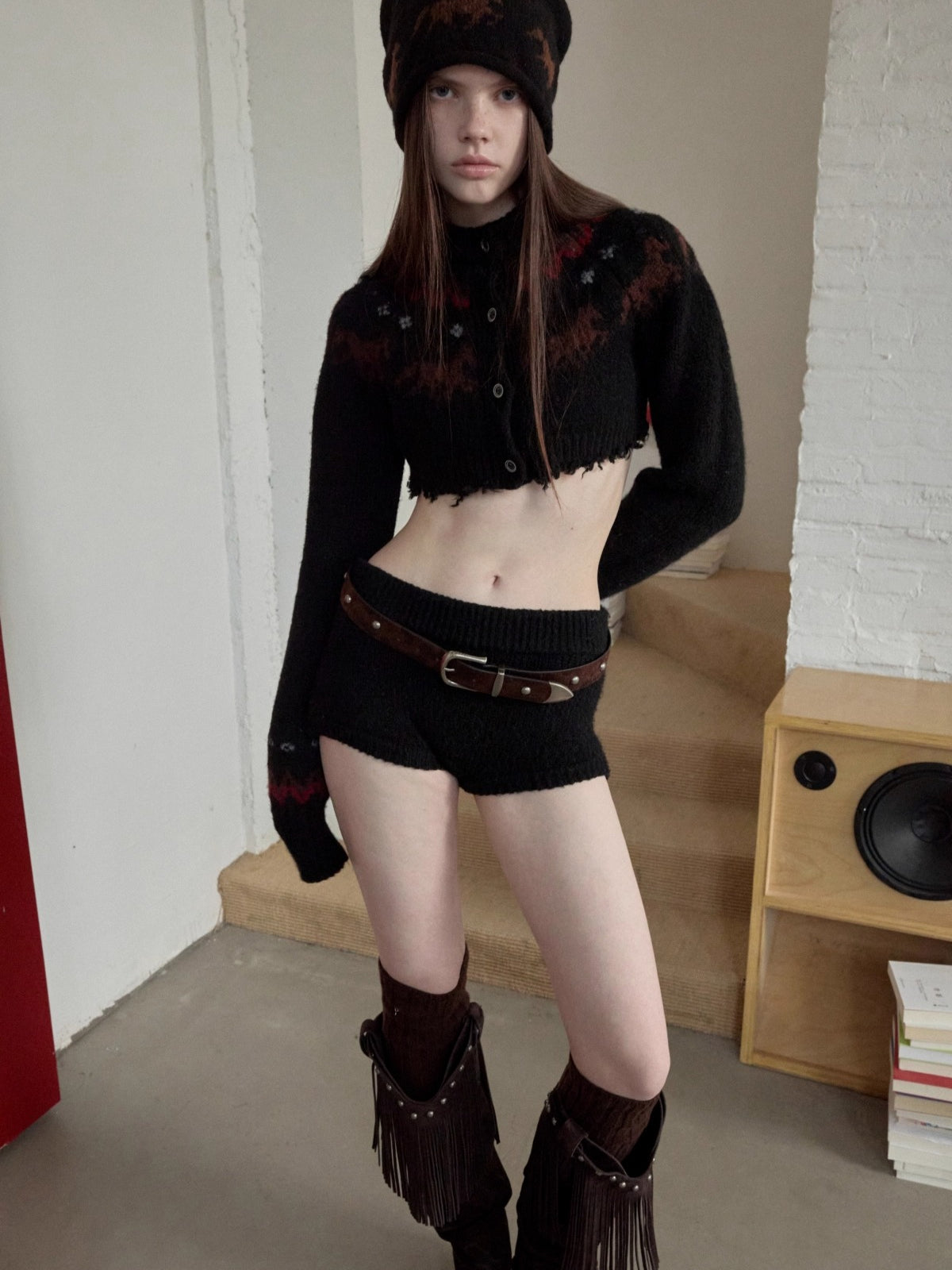 Vintage Camo Studded Horsehair Leather Belt