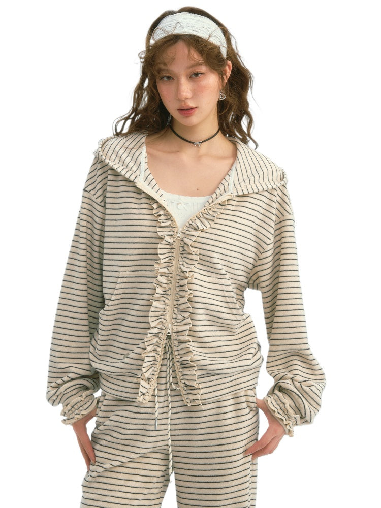 Soft and Fluffy Striped Sweatshirt Set