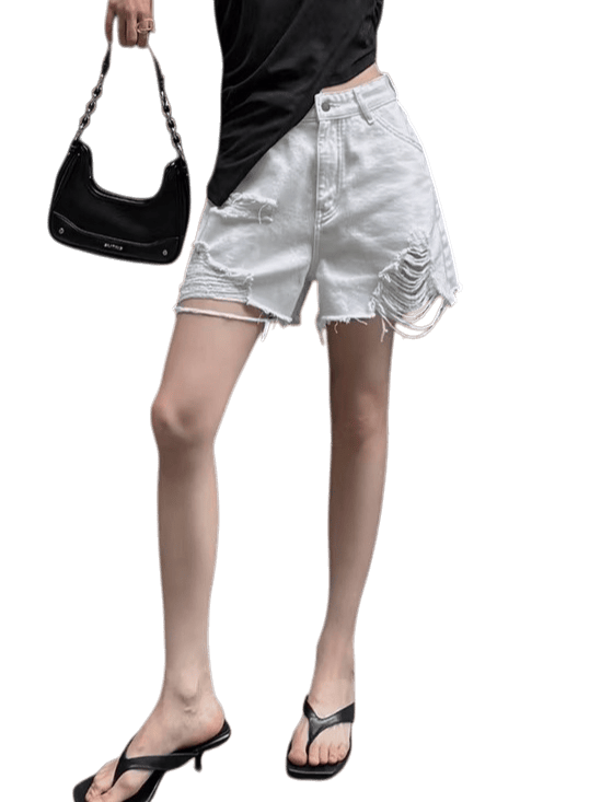 Raw-Hem A-Line Denim Shorts