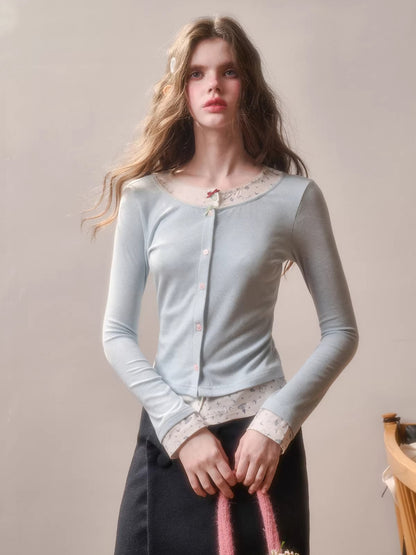 Cotton Layered-Effect Printed Cardigan