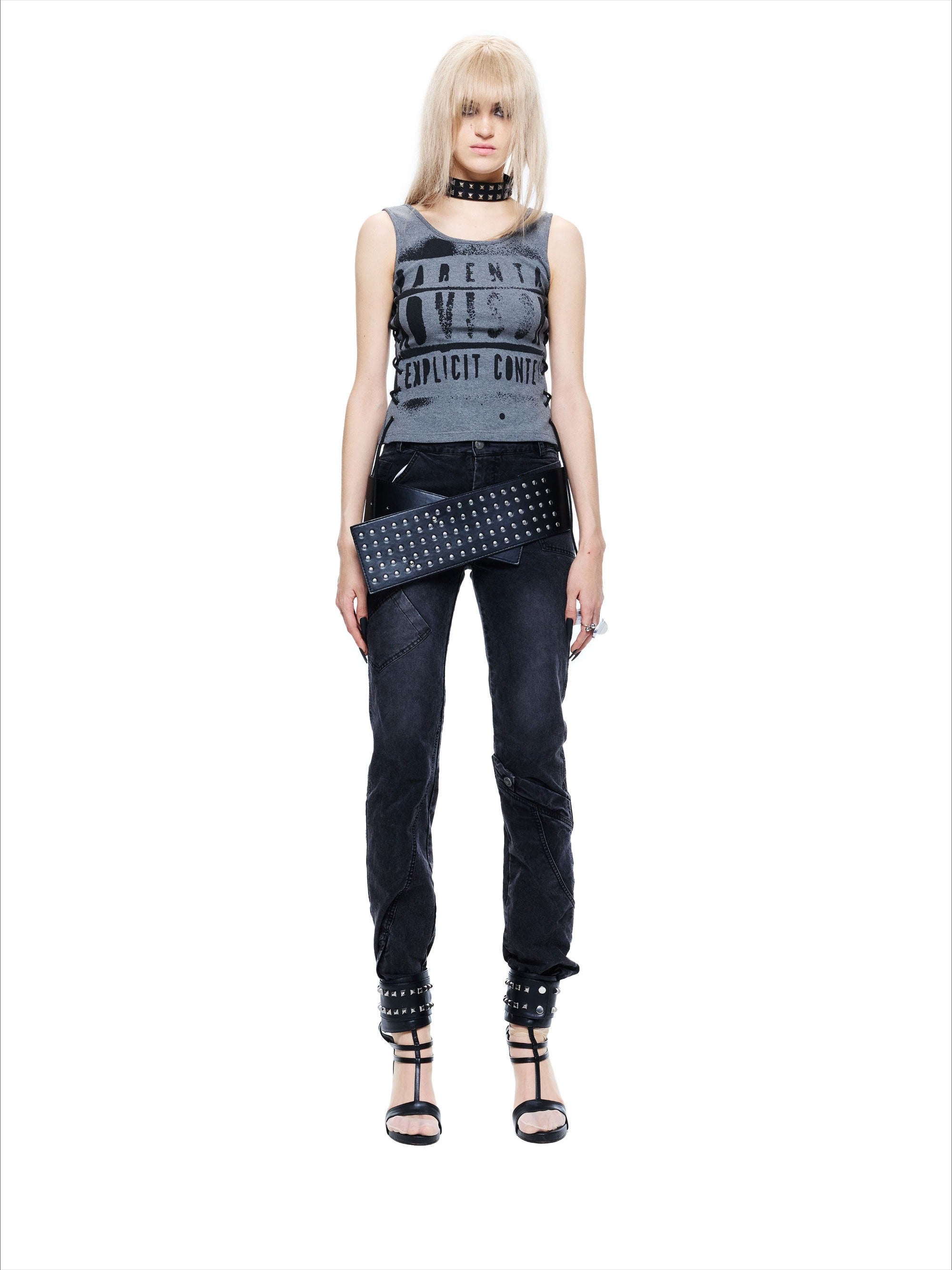 Drawstring Punk Printed Tank Top