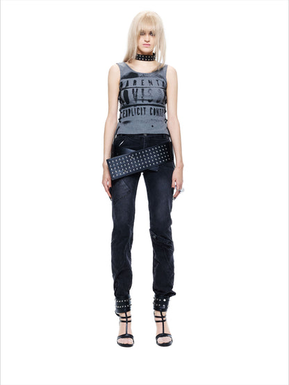 Drawstring Punk Printed Tank Top