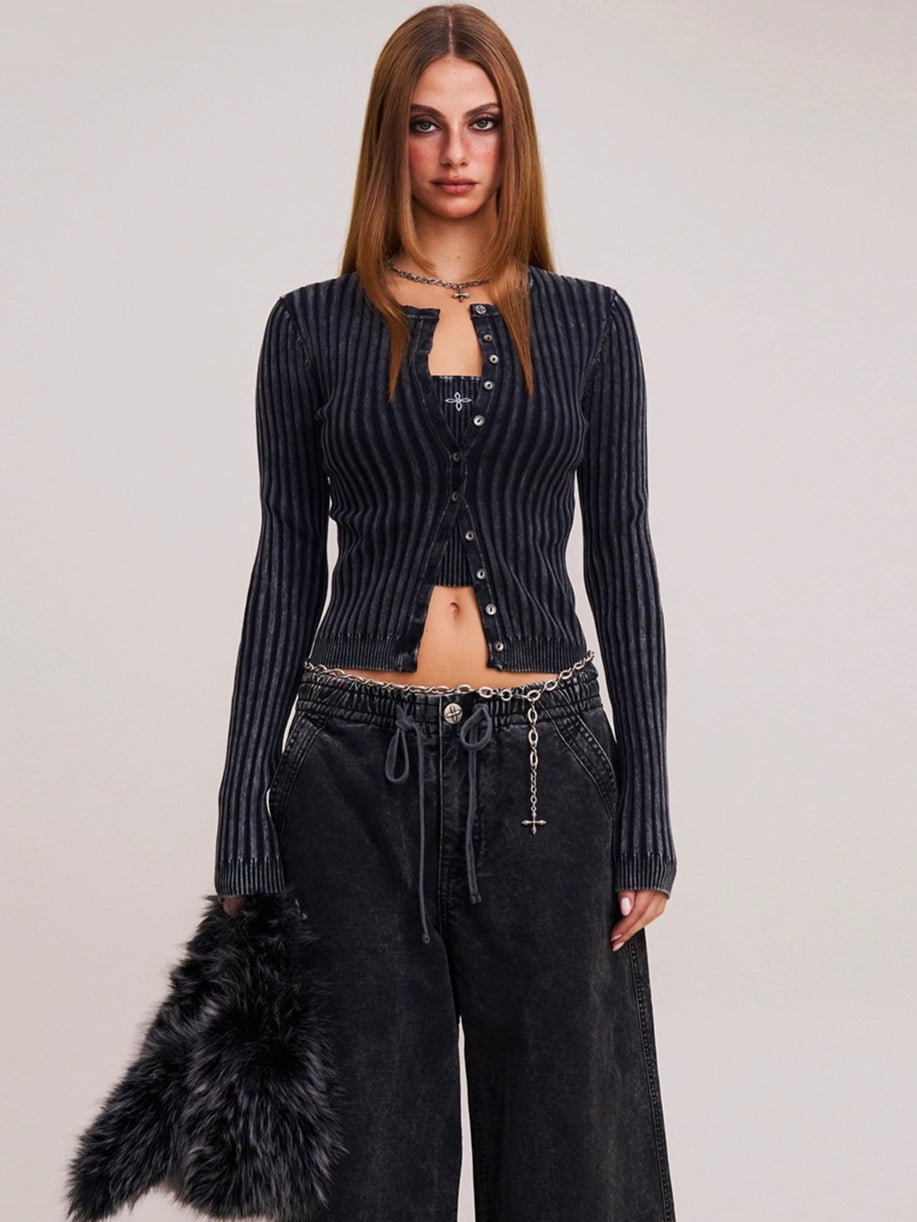 Wild Retro Ribbed Knit Cardigan