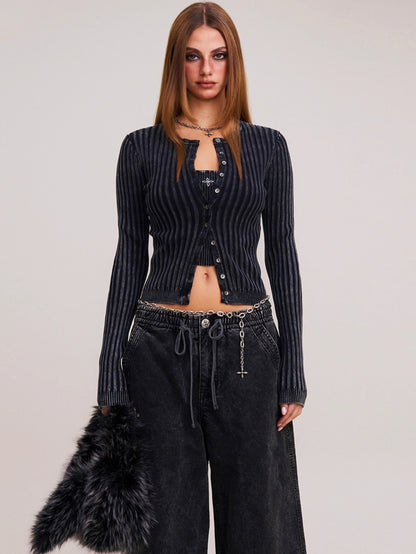 Wild Retro Ribbed Knit Cardigan