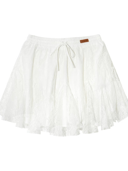 High-Waist Lace Tie Puff Skirt - CHINASQUAD