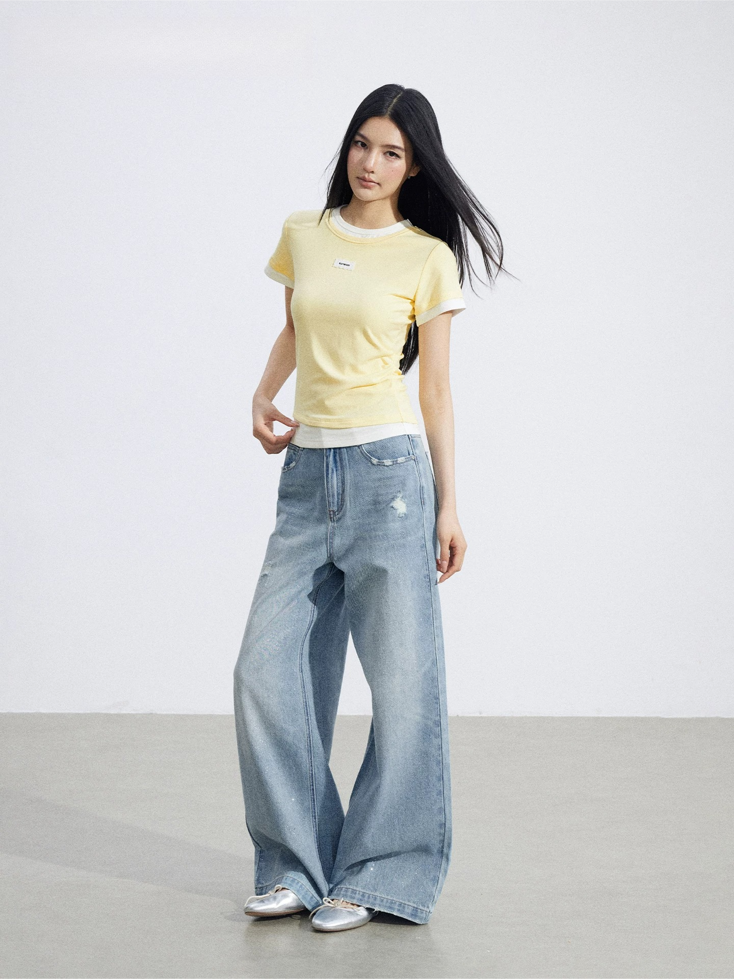 Asymmetric Layered Slim-Fit Short Sleeve T-Shirt